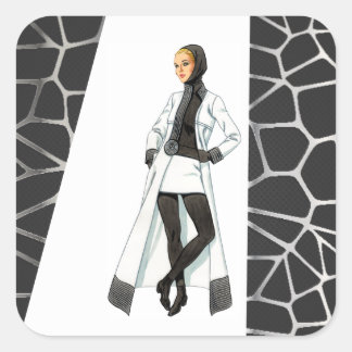 Mid Century Mod Zwart-wit Mini Shirt Vierkante Sticker