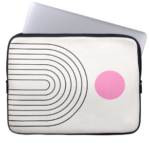 Mid Century Modern 01 Zon en regenboog Wit Roze Laptop Sleeve