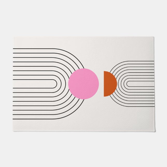 Mid Century Modern 02 Zon en regenboog crème roze Deurmat (Voorkant)