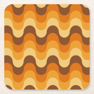 Mid Century Modern 1970s Wavy Stripe Pattern Vierkante Kartonnen Onderzetter