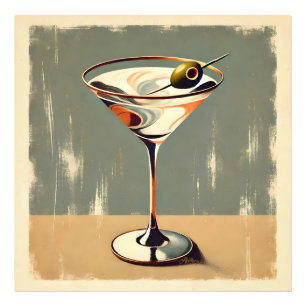 Mid Century Modern 1 Olive Martini schilderij Foto Afdruk