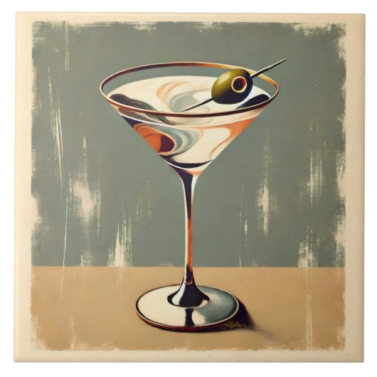Mid Century Modern 1 Olive Martini schilderij Tegeltje (Voorkant)