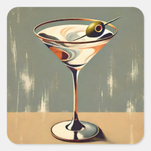 Mid Century Modern 1 Olive Martini schilderij Vierkante Sticker