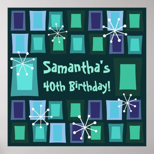 Mid Century Modern 40th Birthday Blauwgroen Poster (Voorkant)