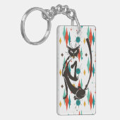 Mid Century Modern 50s Black Cool Cat Sleutelhanger (Voorkant Links)