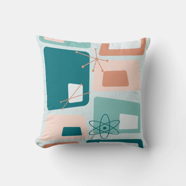 Mid Century Modern Abstract 18 Blauwgroen, perzik Kussen (Voorkant)