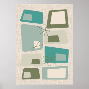 Mid Century Modern Abstract 18 groen, grijs Poster