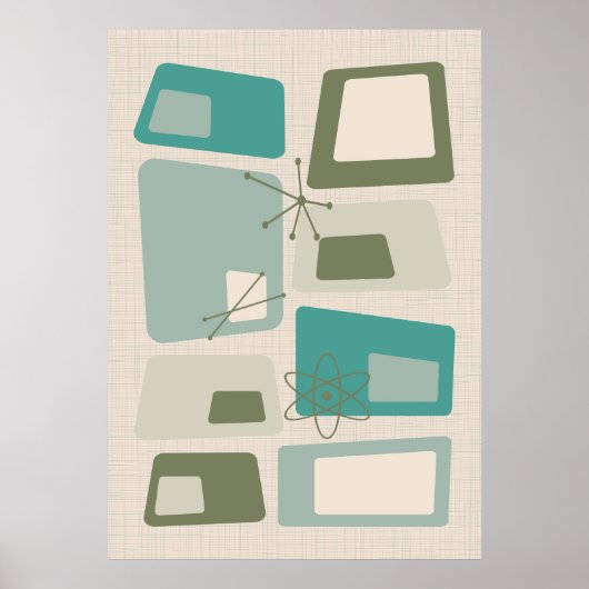 Mid Century Modern Abstract 18 groen, grijs Poster (Voorkant)