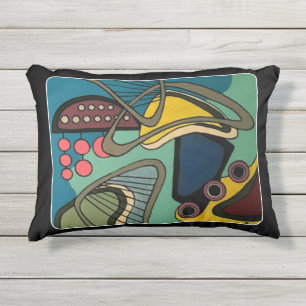 'Mid-Century Modern Abstract Aquatic' schilderij o Buitenkussen