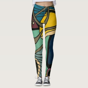 'Mid-Century Modern Abstract Aquatic' schilderij o Leggings