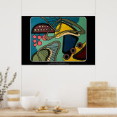 'Mid-Century Modern Abstract Aquatic' schilderij o Poster (Keuken)