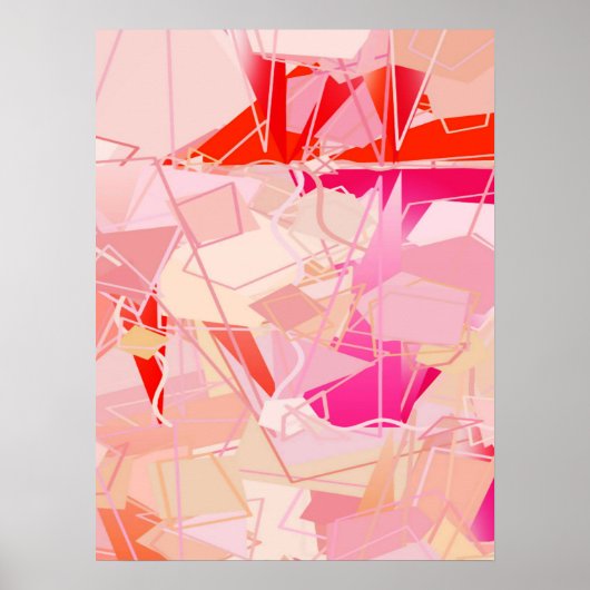 Mid-Century Modern Abstract, Coral Pink & Fuchsia Poster (Voorkant)