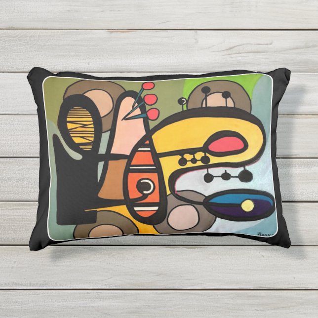 'Mid-Century Modern Abstract de machine' schilderi Buitenkussen (Voorkant)