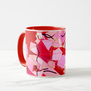Mid-Century Modern Abstract, donkerrood en roze Mok