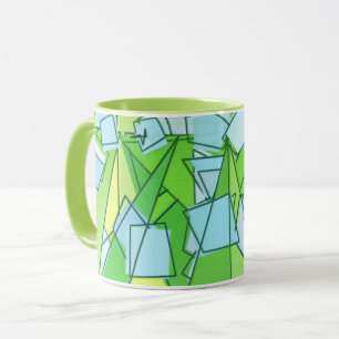 Mid-Century Modern Abstract, Lime Green en Geel Mok