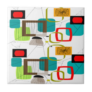 Mid-Century Modern Abstract Ontwerp Tegeltje