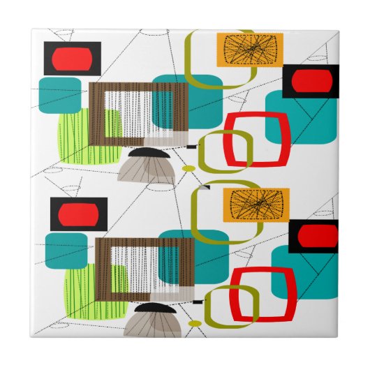 Mid-Century Modern Abstract Ontwerp Tegeltje (Voorkant)