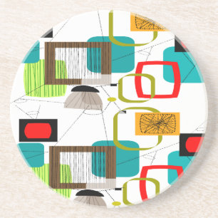 Mid-Century Modern Abstract Ontwerp Zandsteen Onderzetter