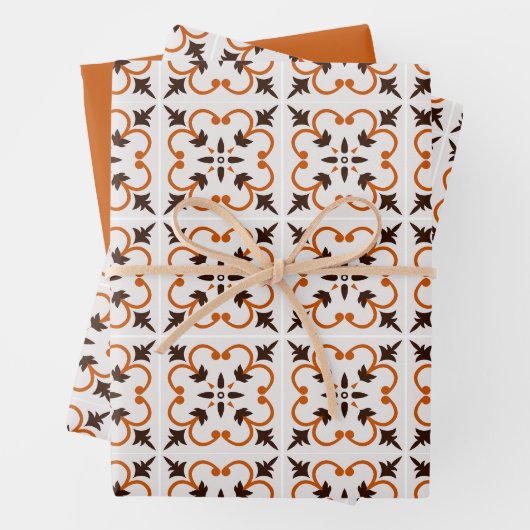 Mid Century Modern Abstract  OrangePattern Inpakpapier Vel (In situ)