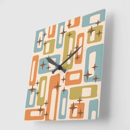 Mid Century Modern Abstract Patroon Vierkante Klok (Hoek)