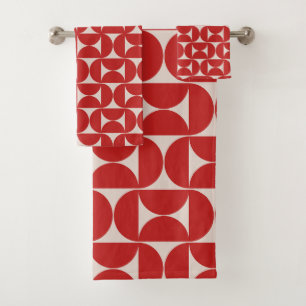 Mid Century Modern Abstract Pattern Red Bad Handdoek