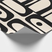 Mid Century Modern Abstract Piquet Zwart en Crème Cadeaupapier (Hoek)
