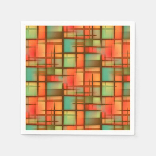 Mid Century Modern Abstract Plaid Rood Blauw Groen Servetten (Voorkant)