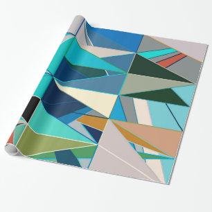 Mid-Century Modern Abstract, Turquoise & Neutrals Cadeaupapier