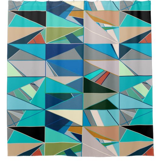 Mid-Century Modern Abstract, Turquoise & Neutrals Douchegordijn (Voorkant)