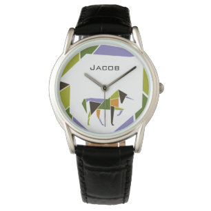 Mid Century Modern Abstract Unicorn Tangram Animal Horloge