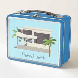 Mid Century Modern Architecture Metal Lunch Box