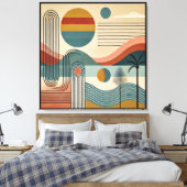 Mid Century Modern Art Beach Sunrise Canvas Afdruk (Insitu (Slaapkamer))