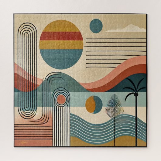 Mid Century Modern Art Beach Sunrise Legpuzzel (Verticaal)
