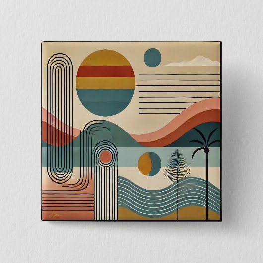 Mid Century Modern Art Beach Sunrise Vierkante Button 5,1 Cm (Voorkant)