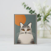 Mid Century Modern Art De grijze kat Briefkaart (Staand voorkant)