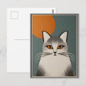 Mid Century Modern Art De grijze kat Briefkaart (Voorkant / Achterkant)