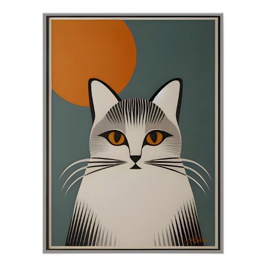 Mid Century Modern Art De grijze kat Perfect Poster (Voorkant)