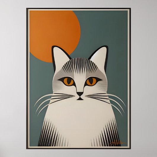 Mid Century Modern Art De grijze kat Poster (Voorkant)
