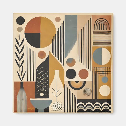 Mid Century Modern Art Herfst Oogst Magneet (Voorkant)