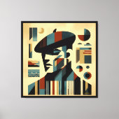 Mid Century Modern Art Man met een baret Canvas Afdruk (Voorkant)