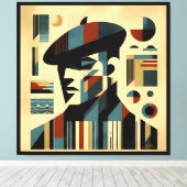 Mid Century Modern Art Man met een baret Canvas Afdruk (Insitu (Houten vloer))