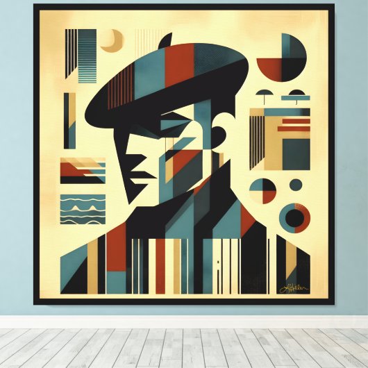 Mid Century Modern Art Man met een baret Canvas Afdruk (Insitu (Houten vloer))