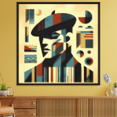 Mid Century Modern Art Man met een baret Canvas Afdruk (Insitu (Woonkamer))