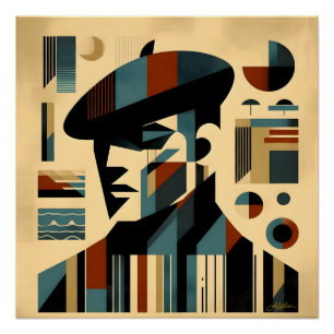 Mid Century Modern Art Man met een baret Perfect Poster