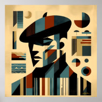 Mid Century Modern Art Man met een baret