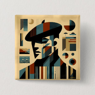 Mid Century Modern Art Man met een baret Vierkante Button 5,1 Cm