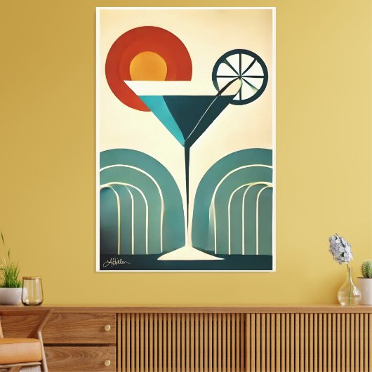 Mid Century Modern Art Mountain Sunrise Martini Canvas Afdruk (Insitu (Woonkamer))