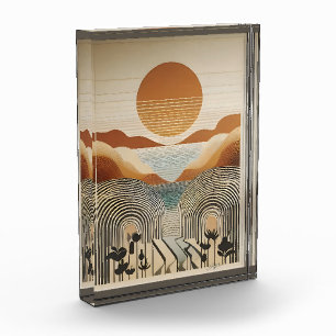 Mid Century Modern Art Spring Valley Lake Sunset Fotoblokken