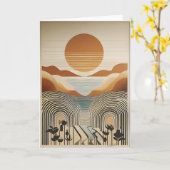 Mid Century Modern Art Spring Valley Lake Sunset Kaart (Gele Bloem)