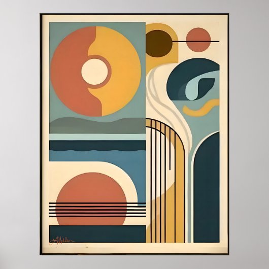 Mid Century Modern Art Sunrise Sunset Poster (Voorkant)